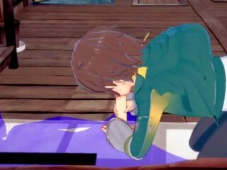 Konosuba yaoi - kazuma výstřik s připojenými opčními v jeho ústa - japonská asijské manža anime hra dospělý klip homosexuální